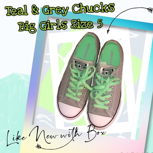 EUC Girls Size 5 Teal Grey Converse - Picture 2 of 7